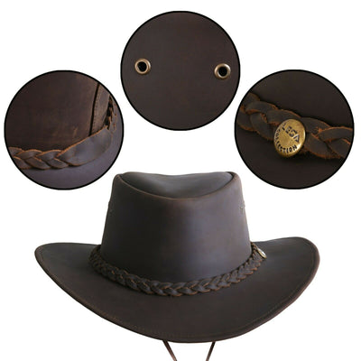 Genuine Leather Wide Brim Cowboy Aussie Style Western Outback Hat