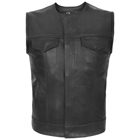 Black Leather Trucker Sleeveless Cropped Jacket