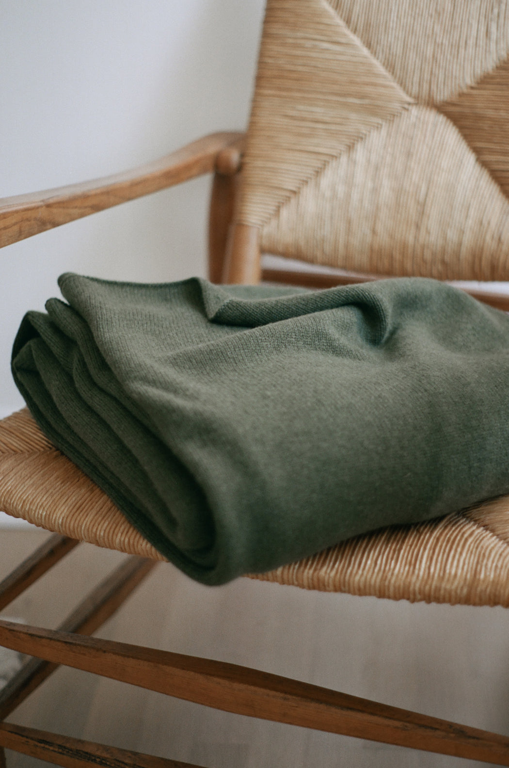 Oversized Italian Cashmere Jersey Knit Blanket Moss — Cloud Knits