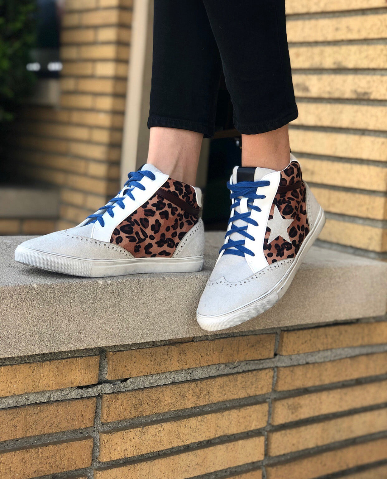 blue on blue sneakers leopard