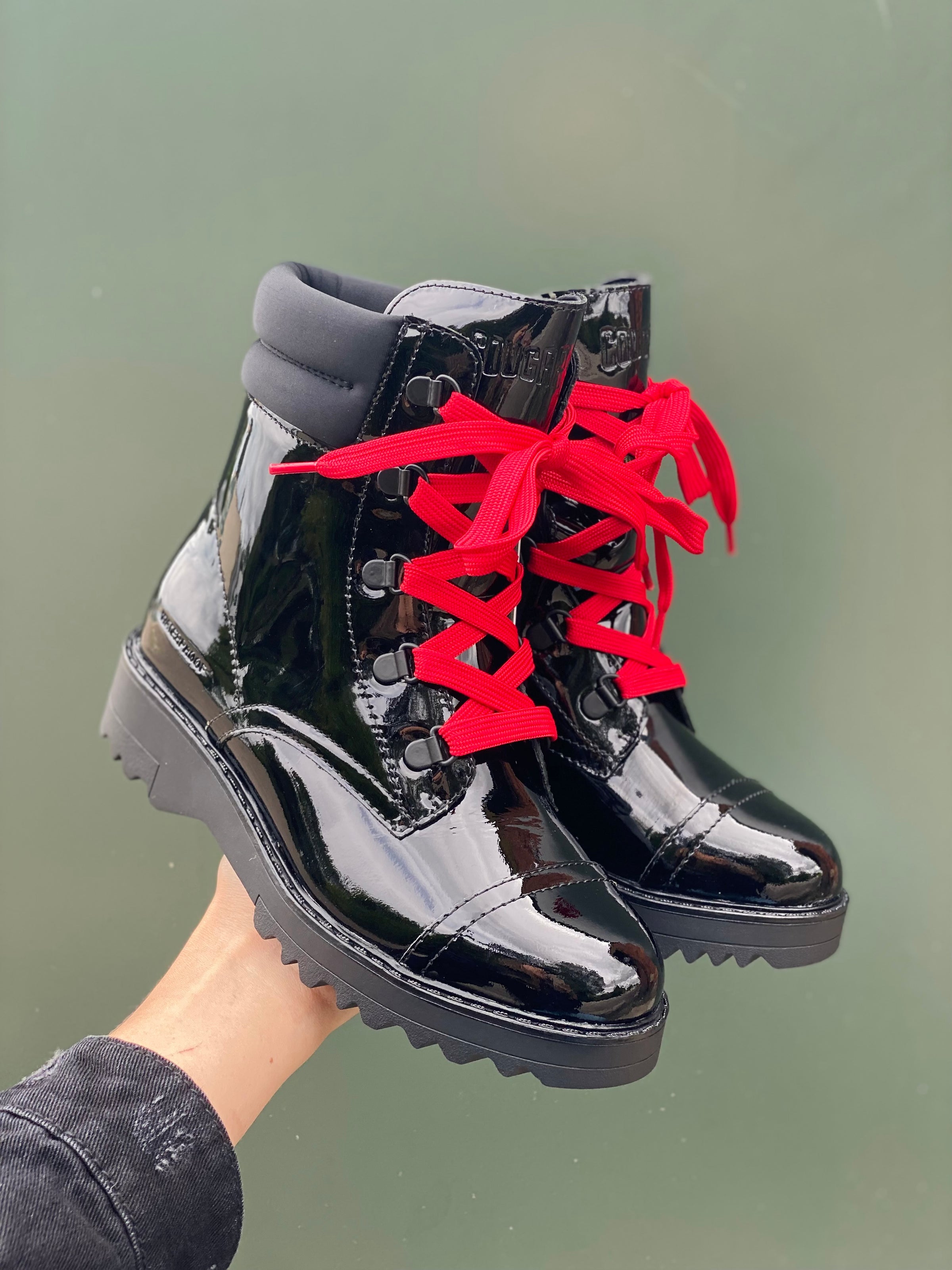 Cougar Gwen Black Patent Leather Red Lace Waterproof – Village Shoe Inn