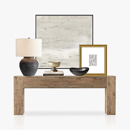 Neutral Console Table Decor, Art Above Console Table, Fall Decor Ideas