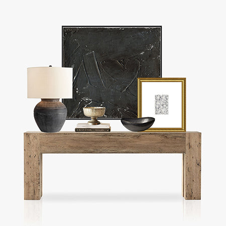 Black Abstract Art, Dark Console Table Design Ideas