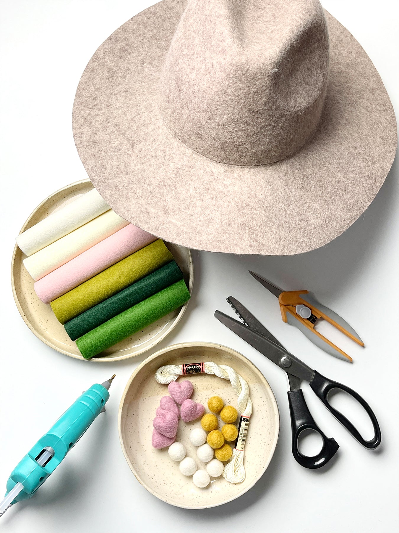 Supplies needed for The Felt Store's Felt Hat Band tutorial — The Felt Store's DIY Felt Hat Band Tutorial by Lorrie Everitt of Make and Merry Co.