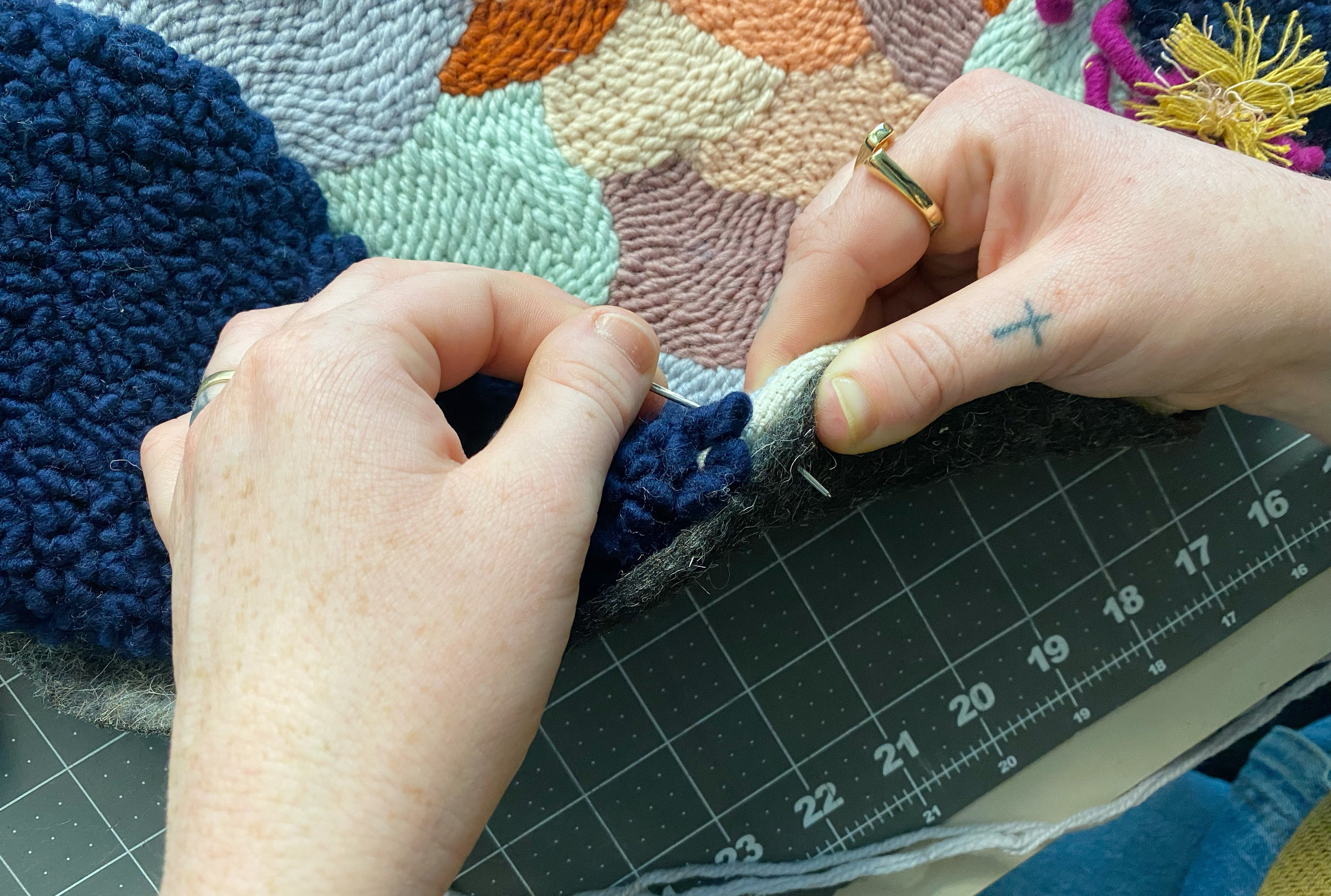 How To Back Punch Needle Projects with Industrial Felt Featuring Katie Berman Tutorial Backed Projects