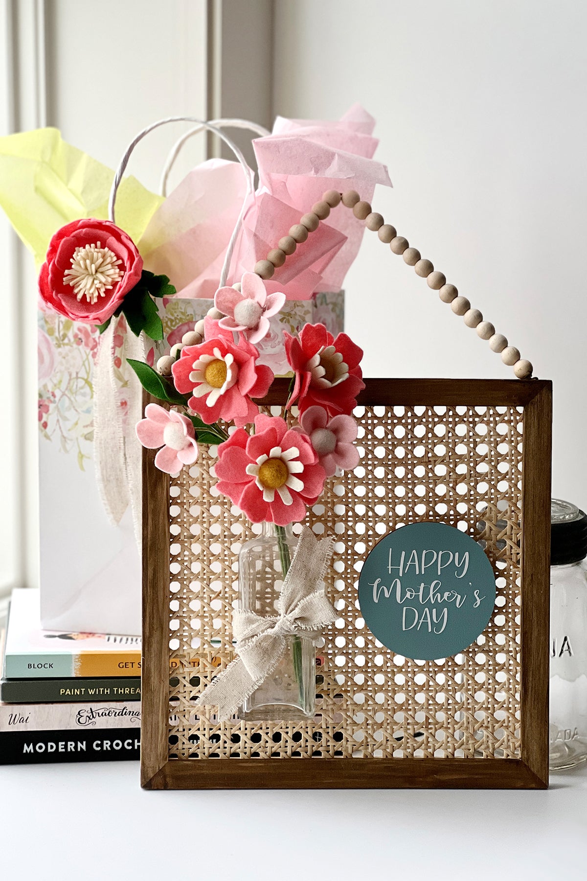 mothers day craft featuring the felt flower bouquet wall art diy by lorrie everitt of make and merry co on the felt stores blog