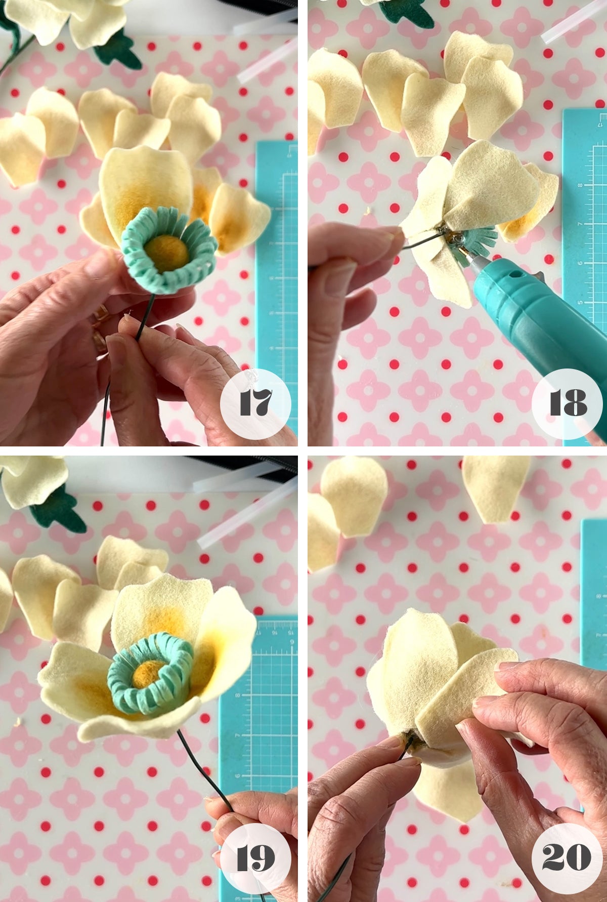 Felt wildflower two diy tutorial steps 17 to 20