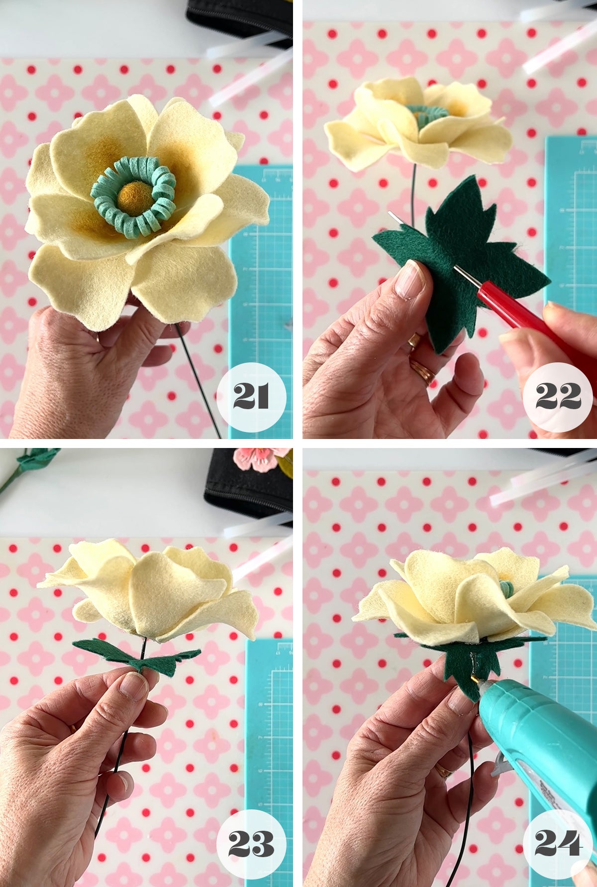 Felt wildflower two diy tutorial steps 21 to 24