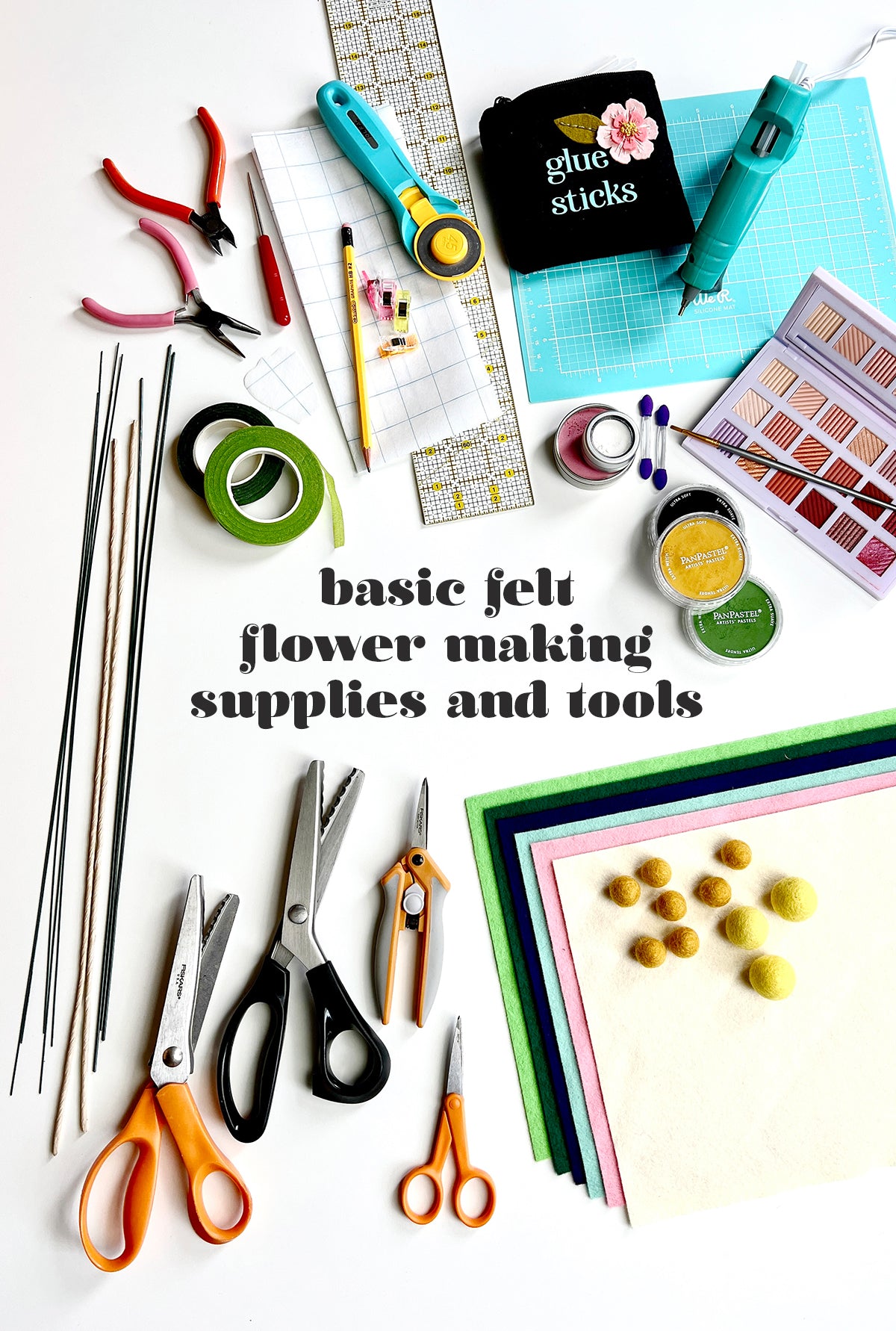 Supplies needed for basic felt flower making