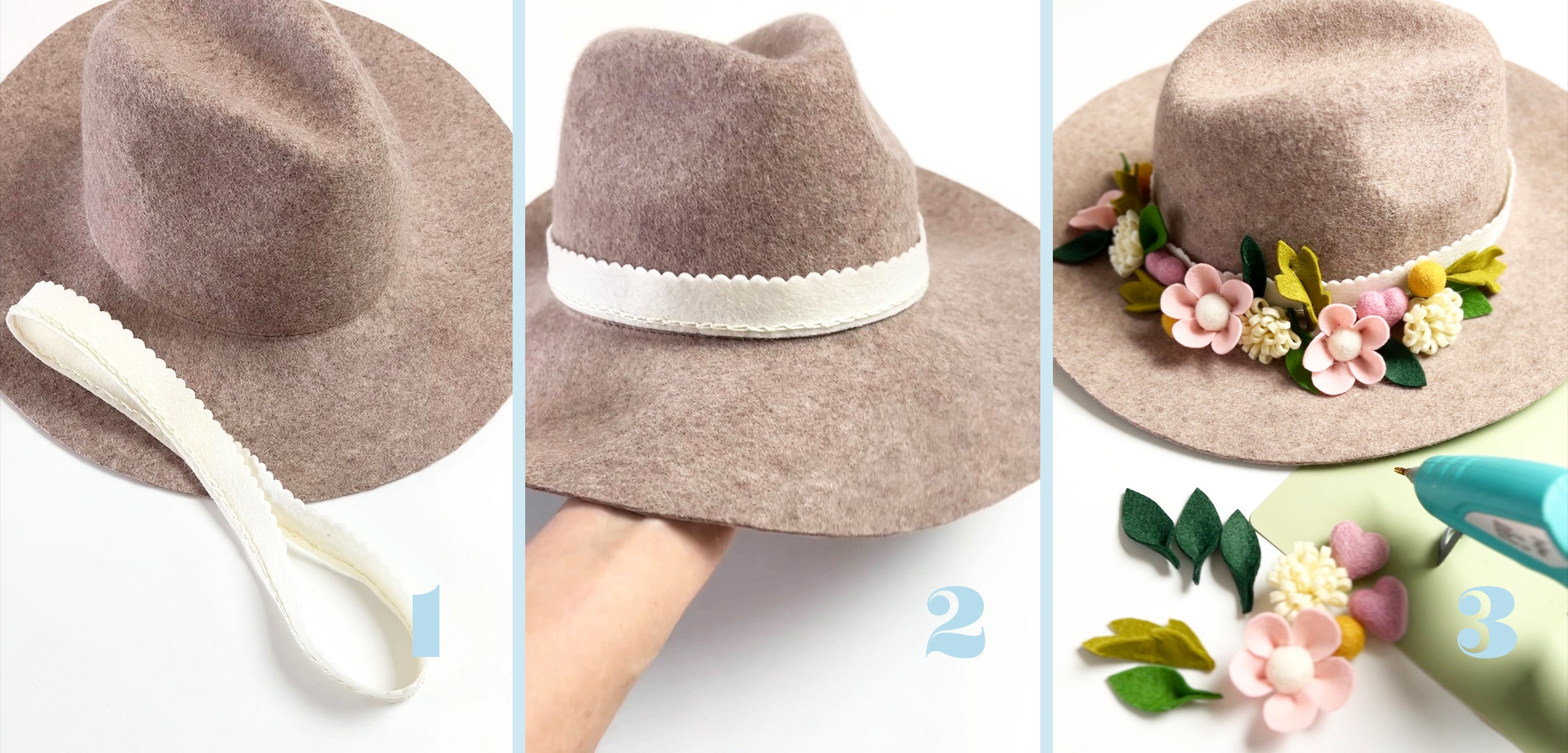 Step by step how to make a Felt Band for a Hat — The Felt Store's DIY Felt Hat Band Tutorial by Lorrie Everitt of Make and Merry Co.