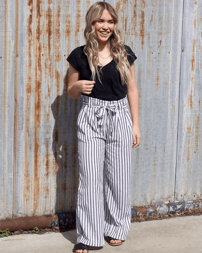 gray and white striped pants