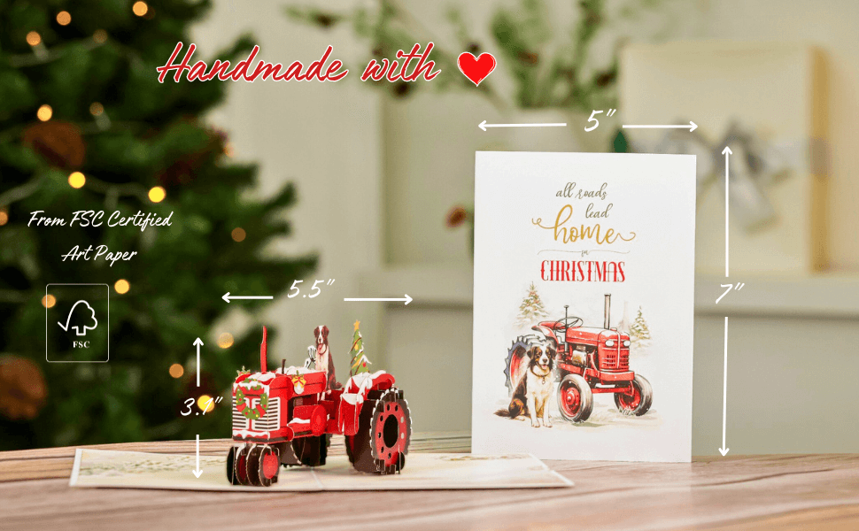 Handmade Christmas Vintage Tractor Pop Up Card