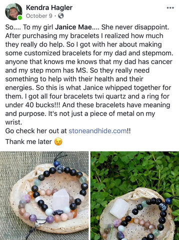 positive customer review customer loves crystal healing bracelets from stone and hide jewelry good feedback screenshot