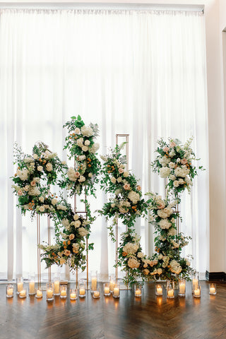 Modern and romantic ceremony backdrop by Fleur Inc