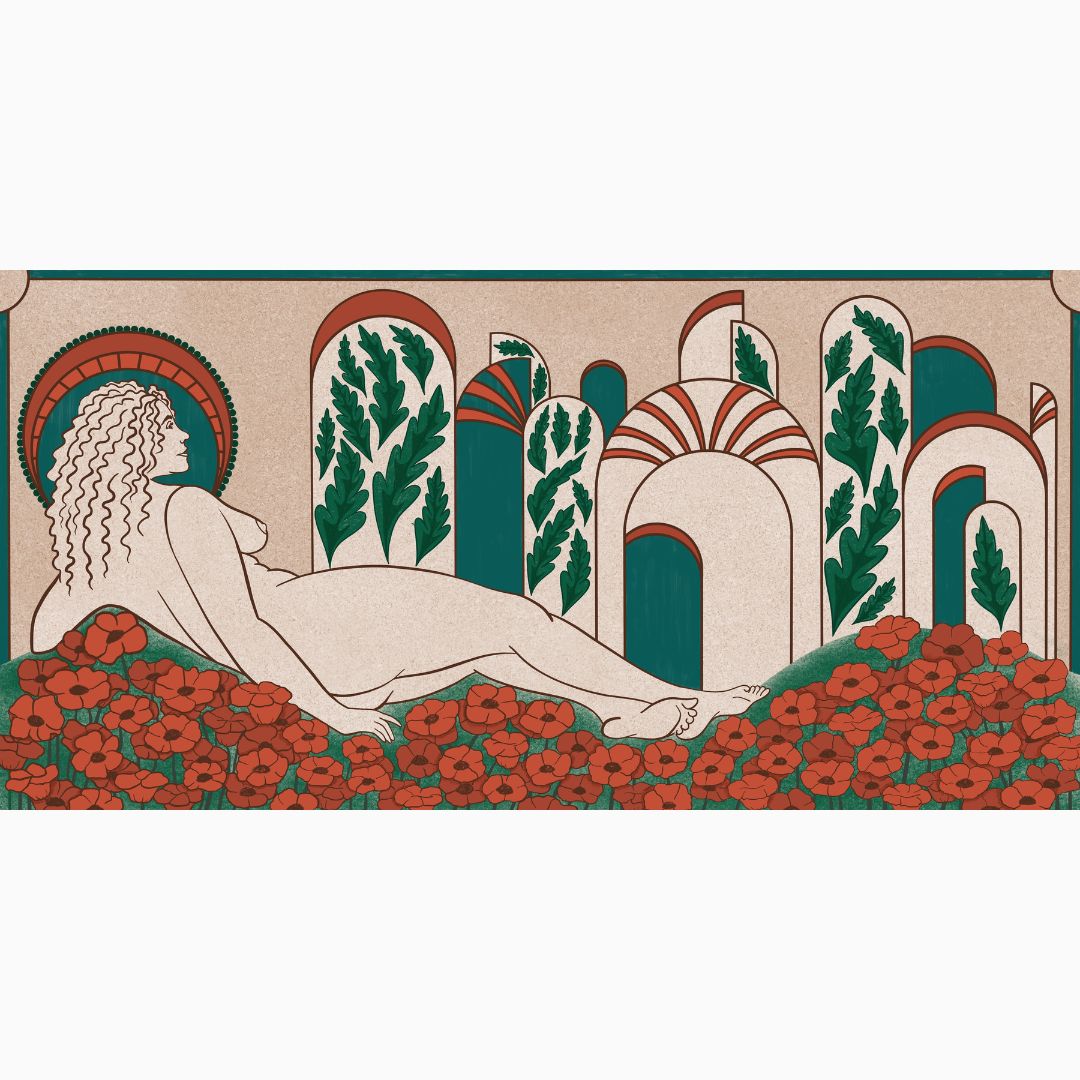Art Deco Woman with Poppies Print