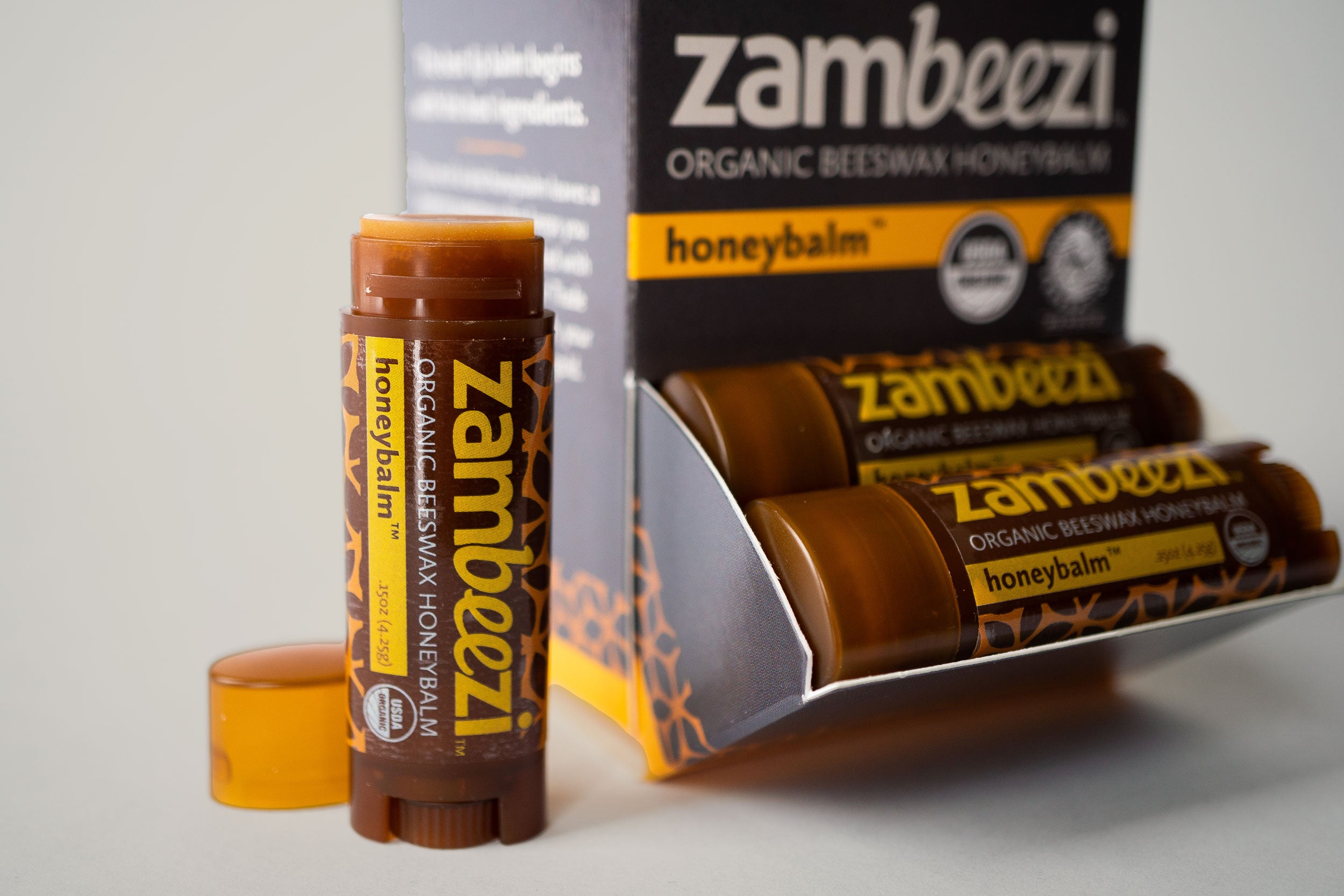 Honeybalm Carton - Zambeezi organic, Fair Trade beeswax honey lip balm