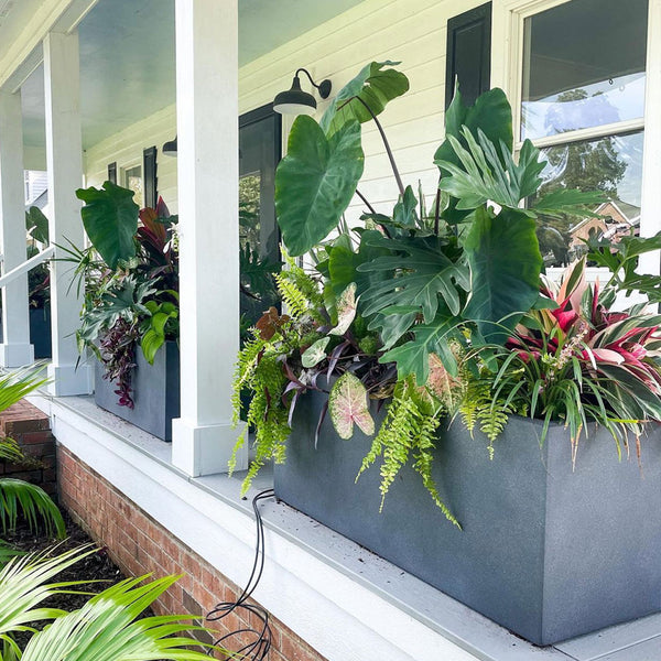 Rectangular planters as balcony barriers 