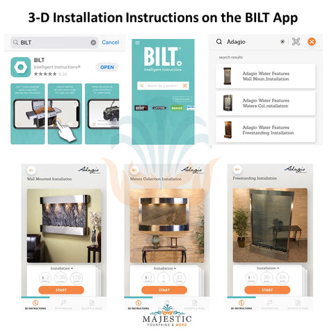 Adagio 3-D installation Instructions on the BILT App - Majestic Fountains and More