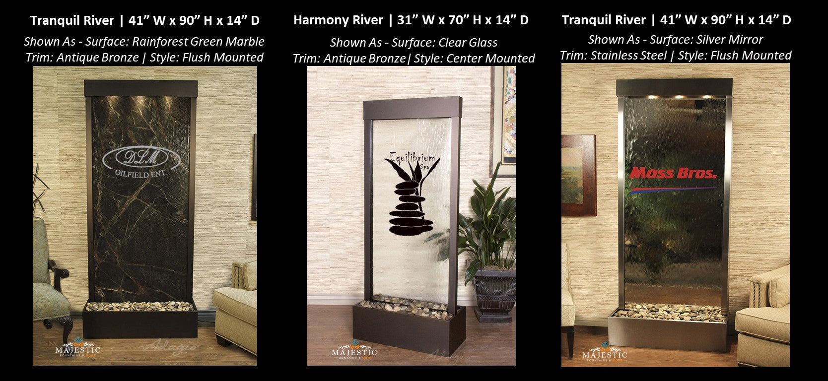 Adagio Grandeur River 8ft High - Flush Mounted 96"H x 60"W - Indoor Floor Fountain - Majestic Fountains