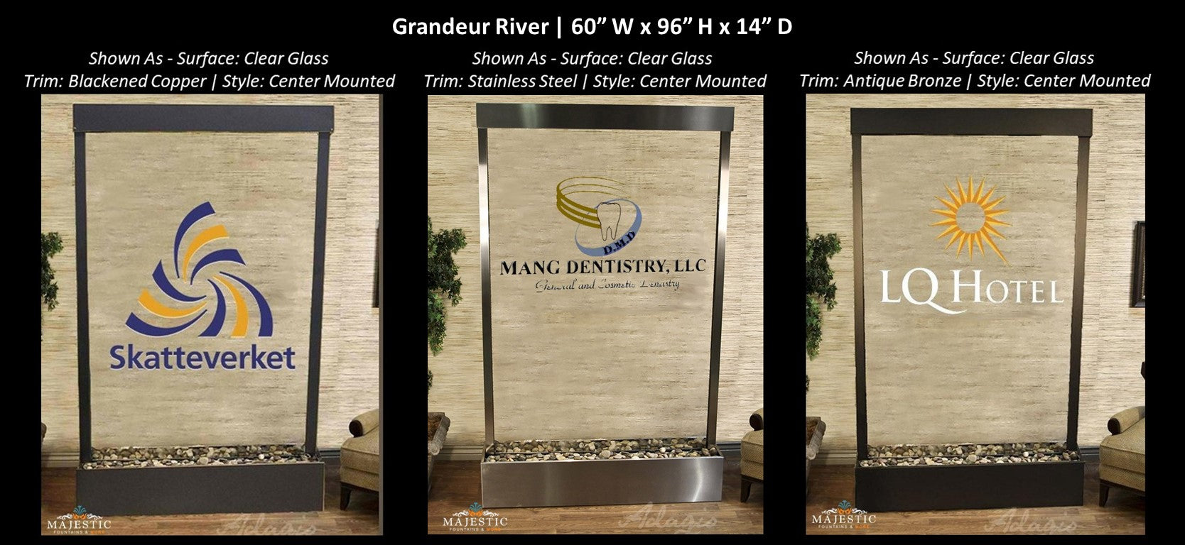 Adagio Grandeur River 8ft High - Flush Mounted 96"H x 60"W - Indoor Floor Fountain - Majestic Fountains