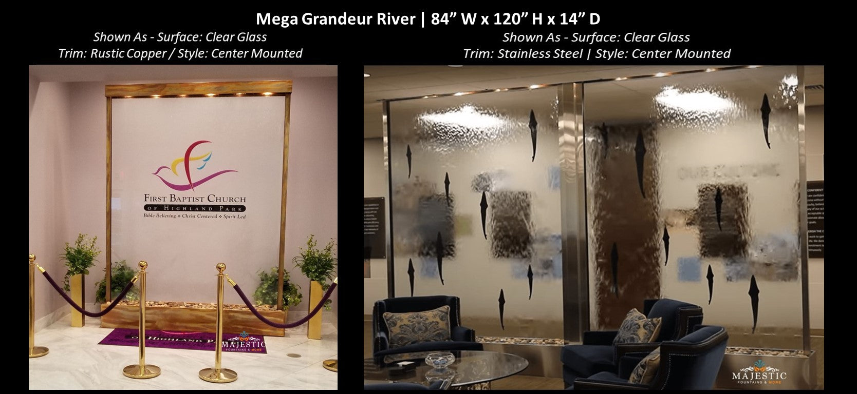 Adagio Mega Grandeur River 10ft High - Flush Mounted 120"H x 84"W - Indoor Floor Fountain - Majestic Fountains & More