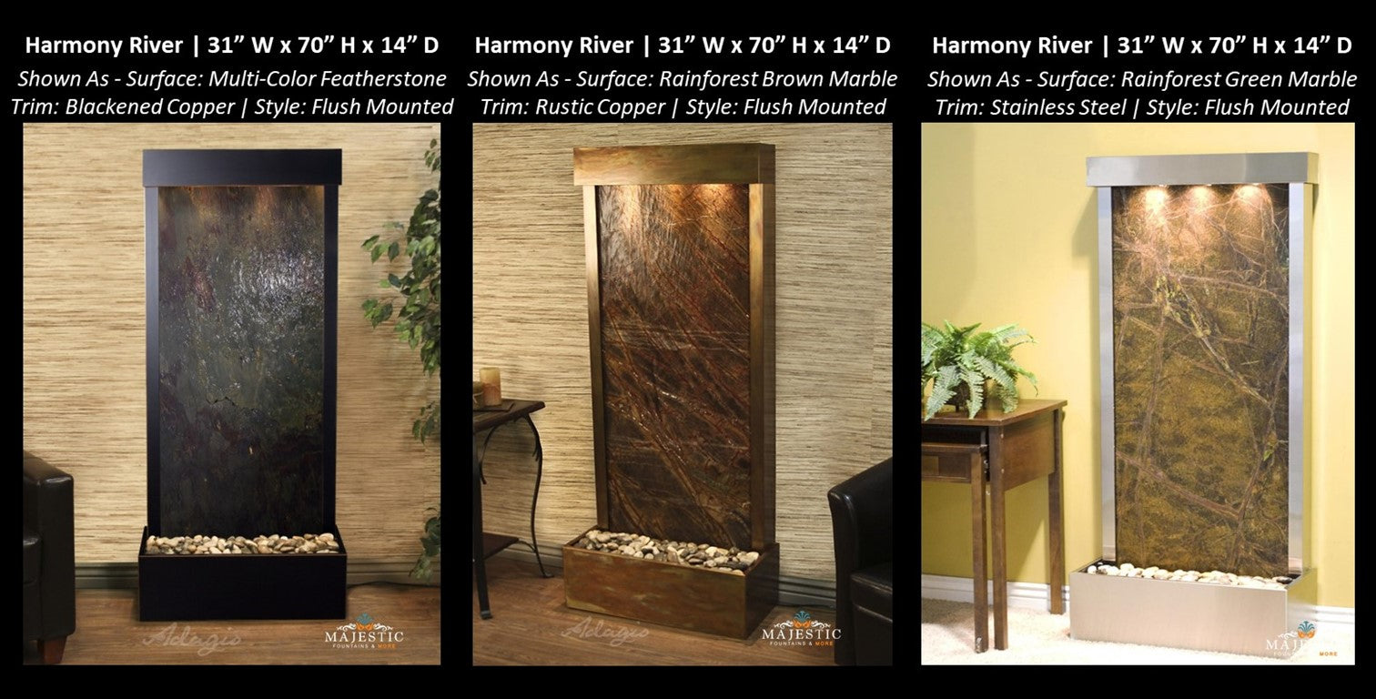 Adagio Harmony River - Flush Mounted 70"H x 31"W - Indoor Floor Fountain - Majestic Fountains & More