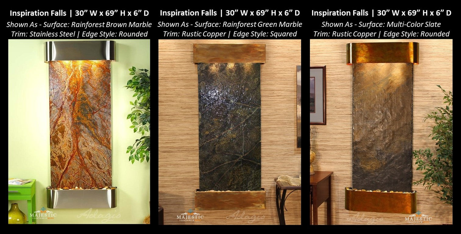 Adagio Inspiration Falls 69"H x 30"W- Indoor Wall Fountain - Majestic Fountains & More