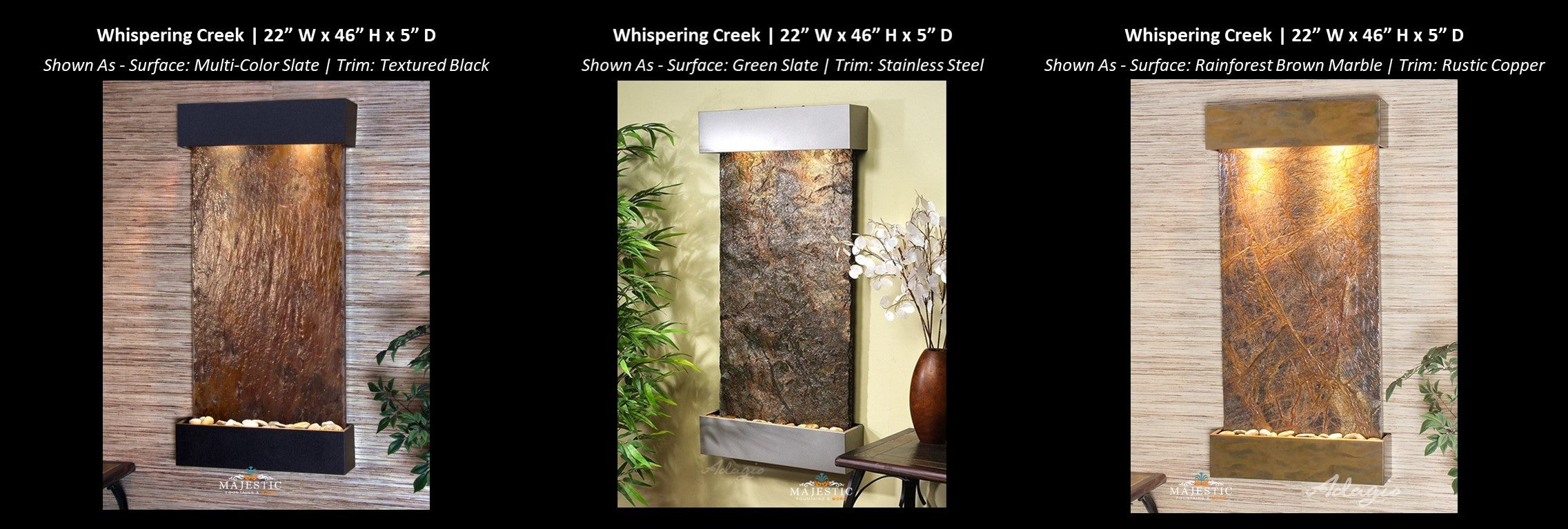 Adagio Whispering Creek - Indoor Wall Fountain - Majestic Fountains and More