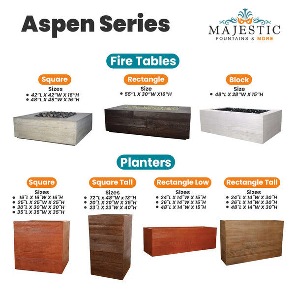 Aspen Fire Table and Planter Series - Majestic Fountains and More