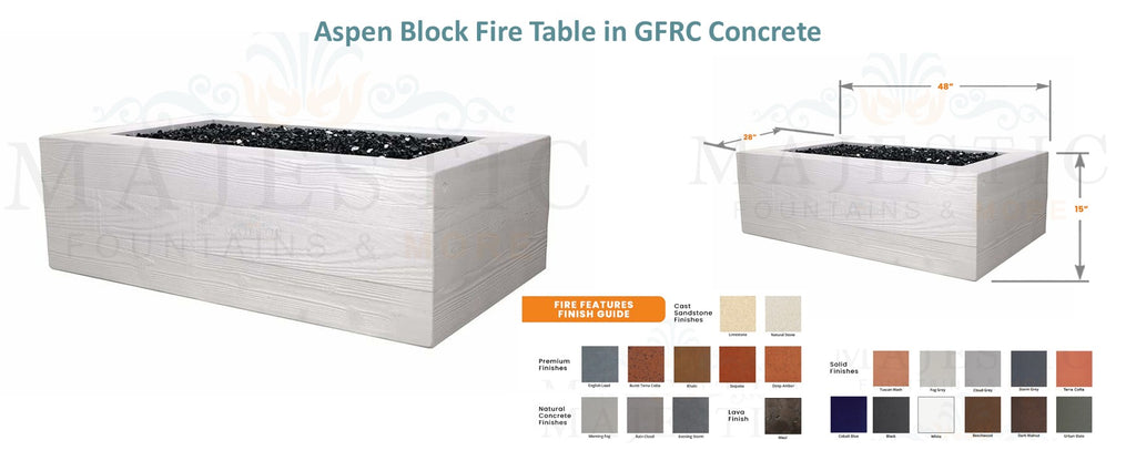 Aspen Block Fire Table in GFRC Concrete by Archpot - Majestic Fountains