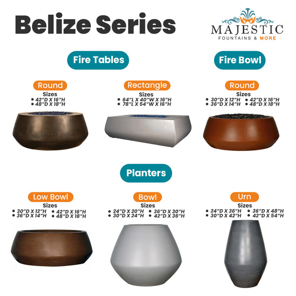 Belize Fire Table, Fire Bowl, and Planter  Series - Majestic Fountains and More