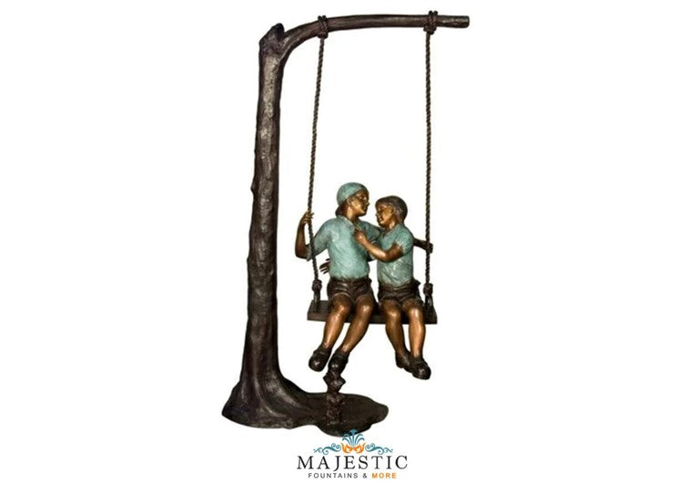 Children on Tree Swing Bronze Sculpture - Majestic Fountains and More