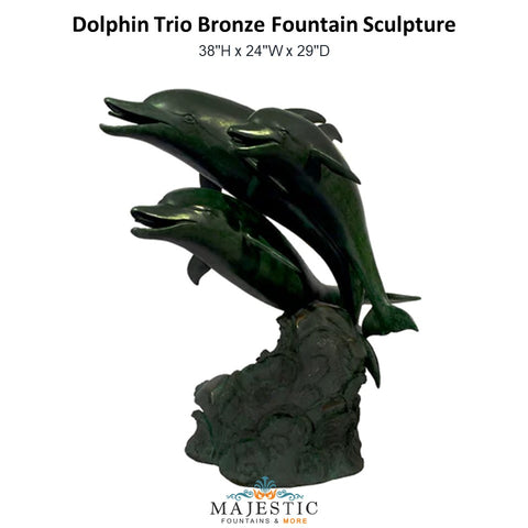 Dolphin Trio Bronze Fountain Sculpture-Majestic Fountains and More