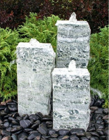 Green Marble Triple Stone Columns - Majestic Fountains and More