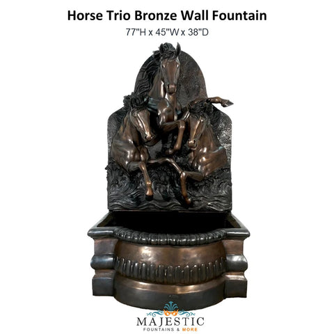 Horse Trio Bronze Wall Fountain - Majestic Fountains and More