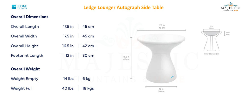 Ledge Lounger Autograph Side Table - Majestic Fountains and More