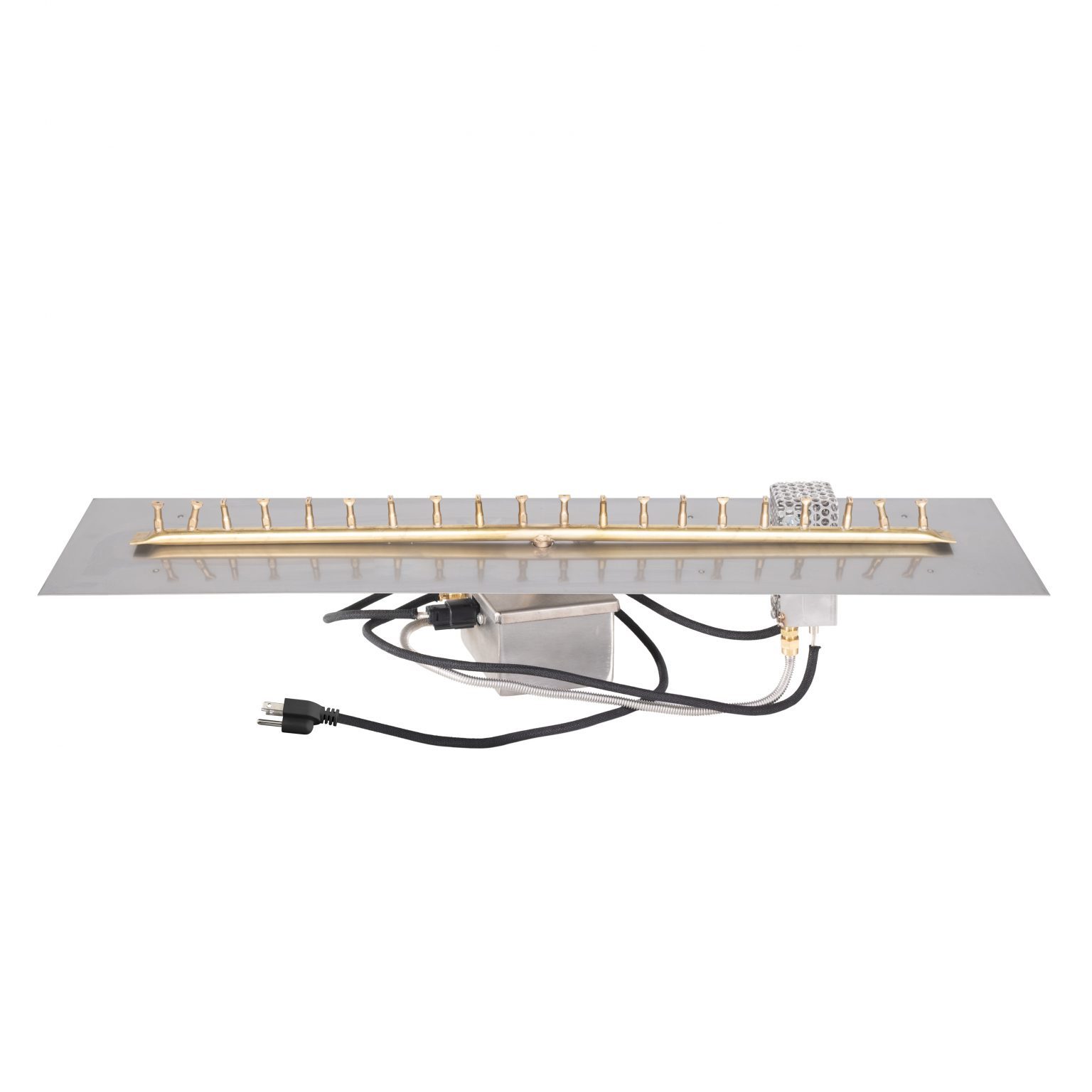 The Outdoor Plus Rectangular Flat Pan & Linear Brass Bullet Burner with Electronic Ignition Kit