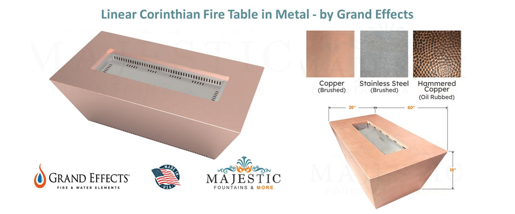 Linear Corinthian Fire Table in Metal by Grand Effects - Majestic Fountains and More