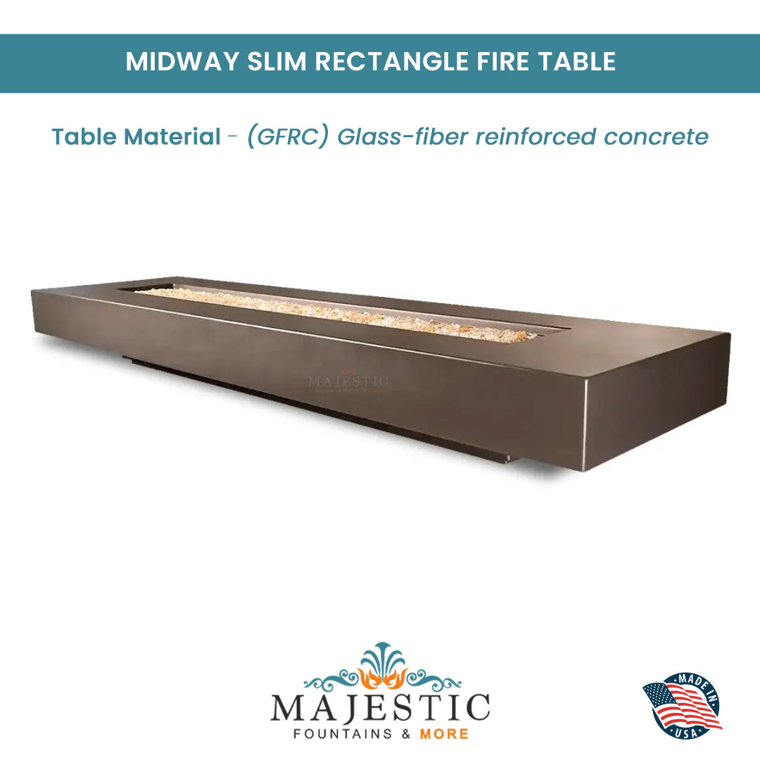Midway Slim Rectangle Fire Table in GFRC Concrete