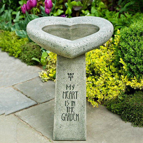 My Heart is in the Garden Birdbath in Cast Stone by Campania International - Majestic Fountains and More