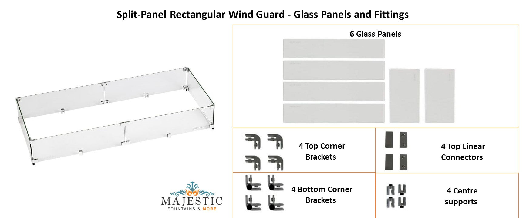 Rectangular Wind Guard - Glass Panels and Fittings - Majestic Fountains and More