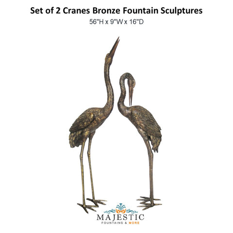 Set of 2 Cranes  Bronze Fountain Sculptures-Majestic Fountains and More