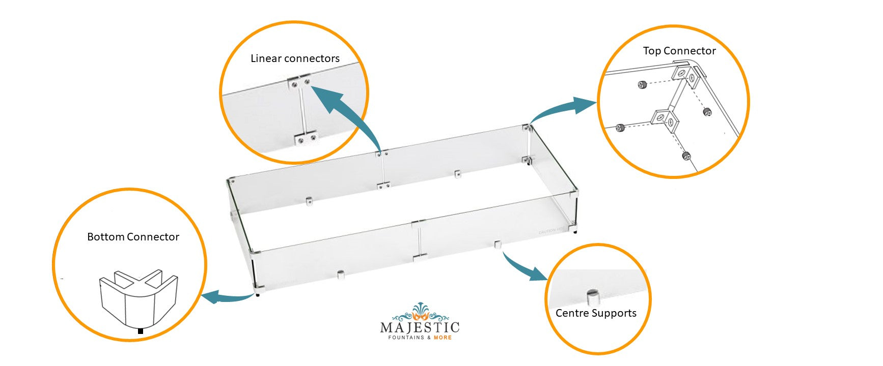 Split panel Rectangular Wind Guard - Glass Panels and Fittings - Majestic Fountains and More