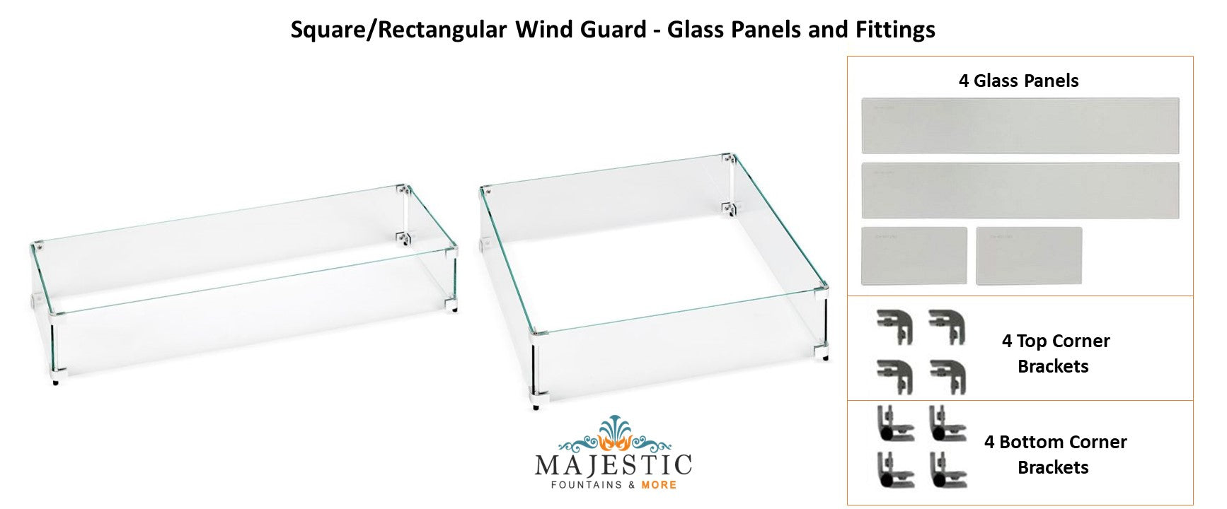 Square-Rectangular Wind Guard - Glass Panels and Fittings - Majestic Fountains and More