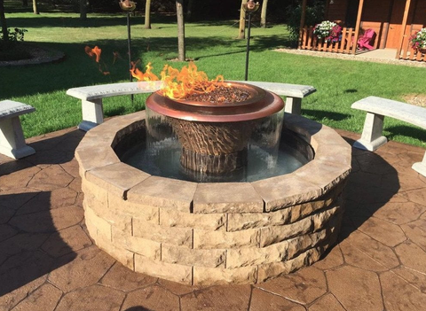 TOP Fires Olympian 360 Spillway Fire & Water Bowl in Copper by The Outdoor Plus - Majestic Fountains and More