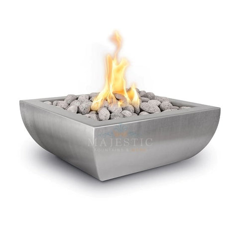 The Outdoor Plus Avalon Square Fire Bowl in Stainless Steel + Free Cover - Majestic fountains and More