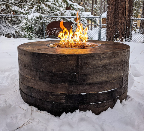 The Outdoor Plus Sequoia 24" Tall Fire Pit in Wood Grain Concrete + Free Cover