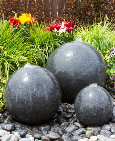 Triple Black Granite Sphere Complete Fountain Kit - Majestic Fountains and More