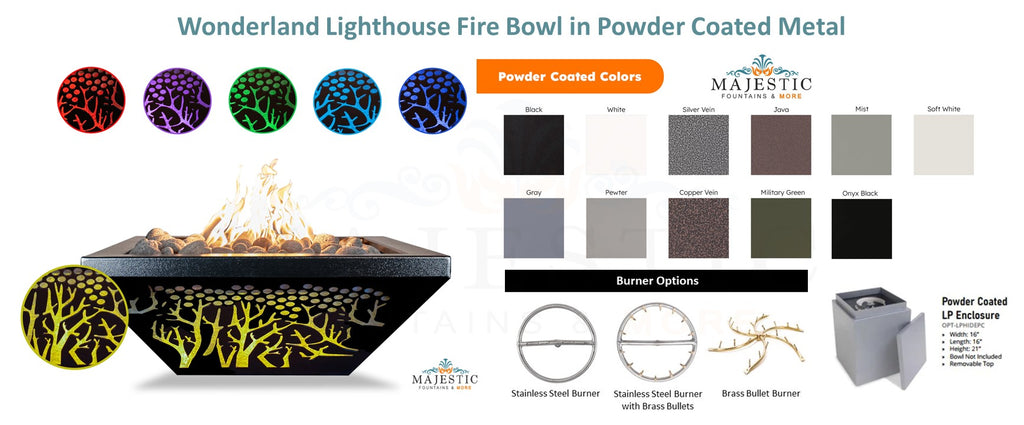 Wonderland Lighthouse Fire Bowl in Powder Coated Metal by The Outdoor Plus - Majestic fountains and More