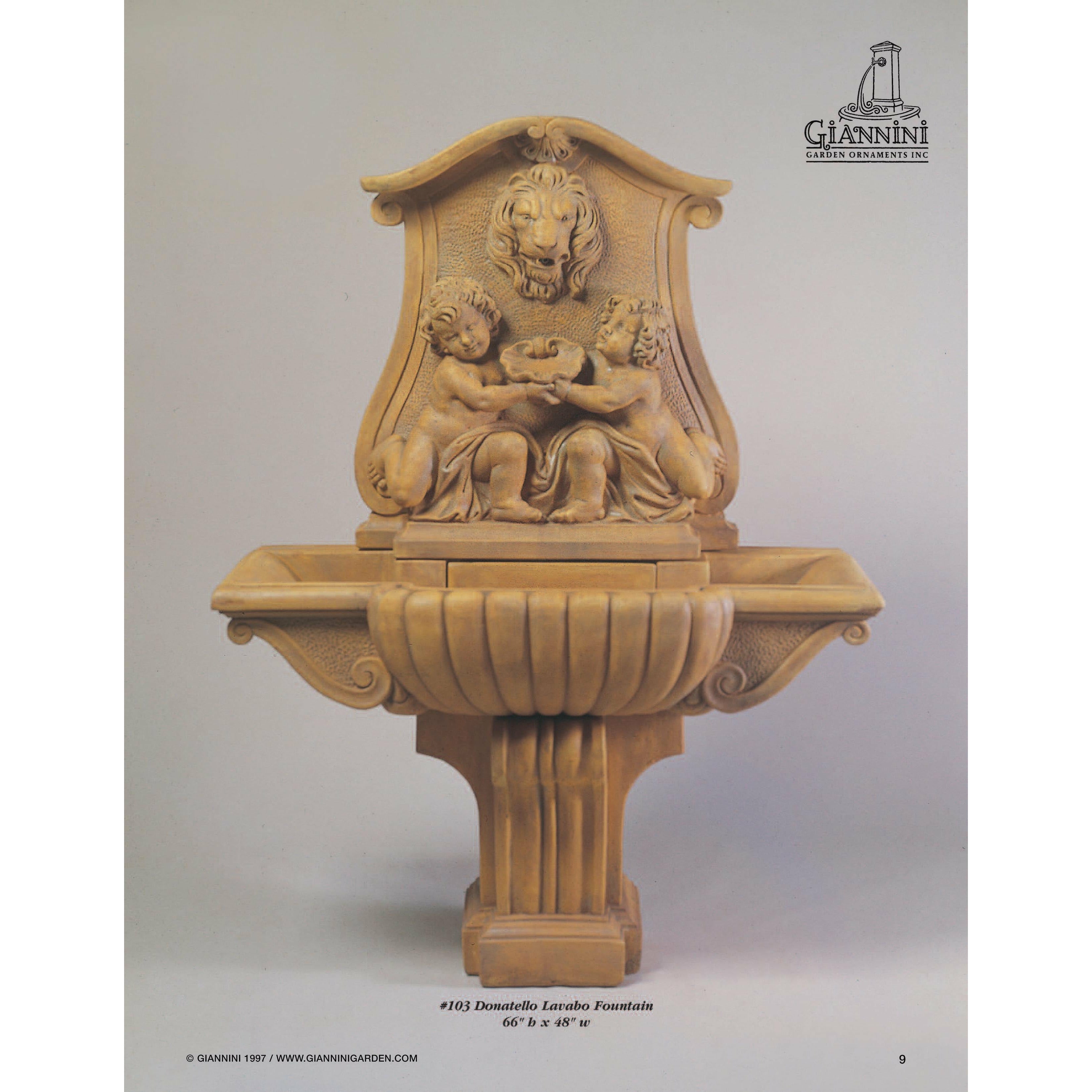 Giannini Garden Donatello Lavabo Lion Head Concrete Outdoor Wall Fountain